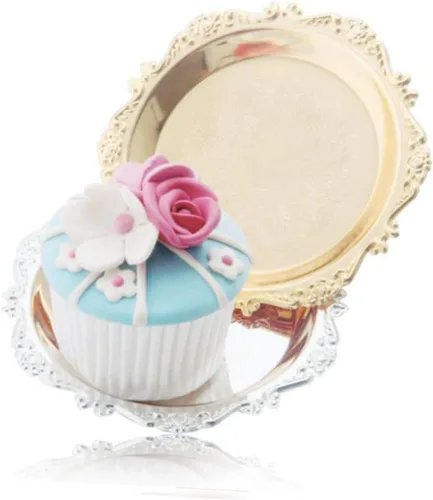 Miniatura 7 de Mini molde para magdalenas, plato antiguo, 6 piezas para pastelería, fruta, boda, bandeja de metal plateado, fiesta, diámetro, decoración de KTV