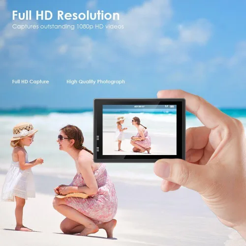 Miniatura 3 de Cámara de acción deportiva Full HD 1080P de 12MP con pantalla de 2.0 pulgadas, gran angular de 140°, cámara impermeable de 98.4 ft/98 pies