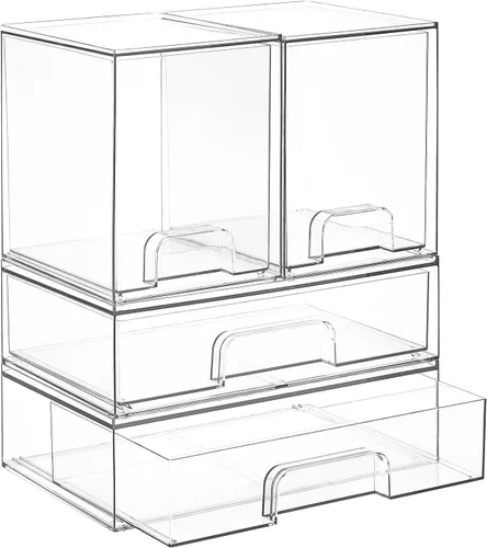 Miniatura 14 de Vtopmart Juego de 3 cajones de almacenamiento apilables, organizadores de plástico transparente para maquillaje, cosméticos, suministros de belleza