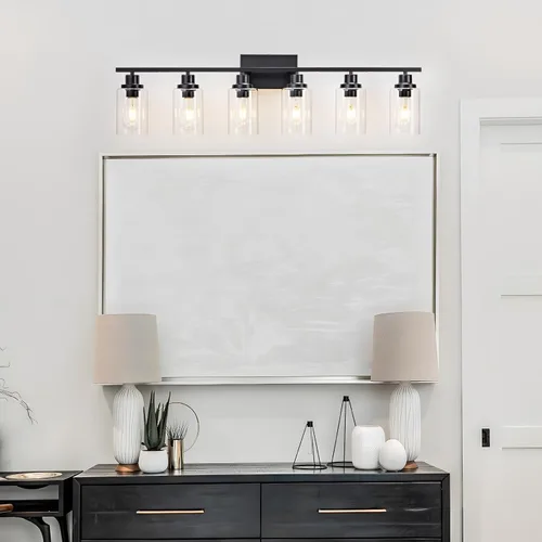 Miniatura 4 de Accesorio de Iluminación para Baño de 6 Luces Lámpara Negra para Tocador Sobre Espejo Apliques de Iluminación de Pared Estilo Casa de Campo Moderna