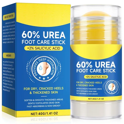 Crema en barra de urea 60% más 2% ácido salicílico, crema de urea para pies y callos de máxima fuerza para talones secos agrietados, manos,