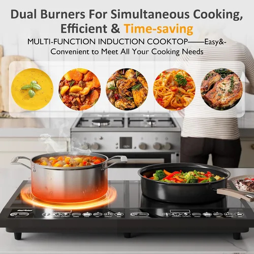Miniatura 4 de Sunvivi Cocina de inducción portátil: 2 quemadores en 1, estufa eléctrica de encimera de grado comercial con pantalla táctil LED, 8 niveles