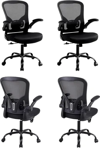 Miniatura 11 de Flysky Juego de 10 sillas ergonómicas de escritorio para oficina en casa, soporte lumbar, silla giratoria de malla transpirable para computadora