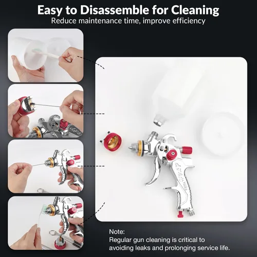 Miniatura 6 de YUZES Pistola de espray HVLP con kit de boquillas de 1.4/1.7/2.0mm, pistola de aire para pintar autos, muebles y bricolaje, 10 copas desechables Rojo