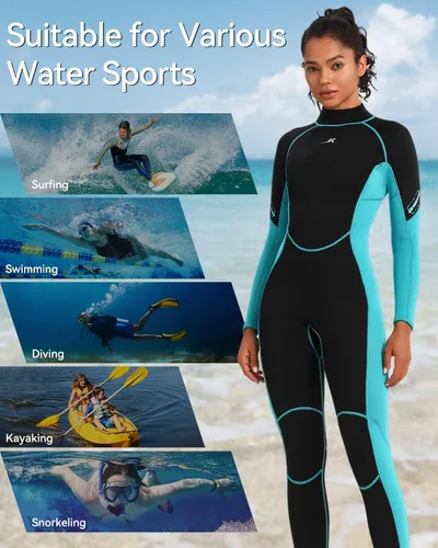 Miniatura 5 de Traje de neopreno para mujer, de 3 mm con cremallera trasera, traje completo para buceo y natación