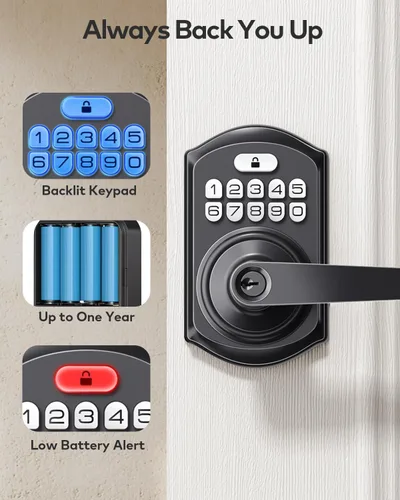 Miniatura 9 de TEEHO TE004 Cerradura de puerta con teclado de entrada sin llave con asa, cerradura electrónica digital inteligente para puerta