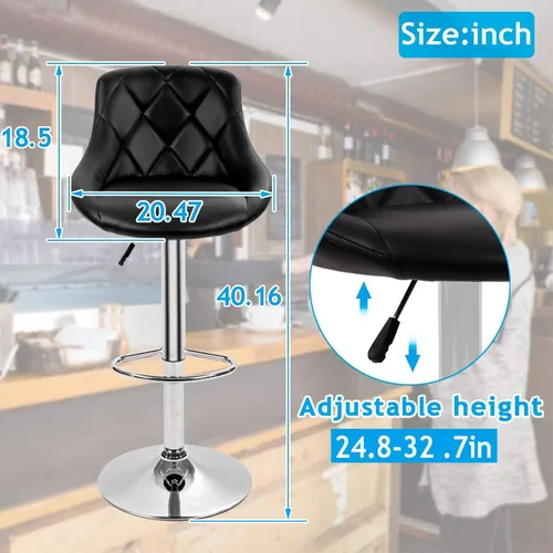 Miniatura 2 de Dkeli Taburetes de bar de altura de mostrador, juego de 2 sillas de bar ajustables de cuero para cocina, sala de estar, pub, taburete giratorio