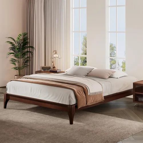 Miniatura 15 de Harper & Bright Designs Marco de cama de plataforma de bambú de tamaño matrimonial, cama de plataforma de madera de bajo perfil con cabecero, sin