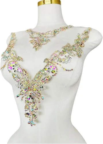 Accesorios de apliques de encaje de diamantes de imitación hechos a mano puros para coser a mano, parches para vestido de novia de niña, 2 piezas