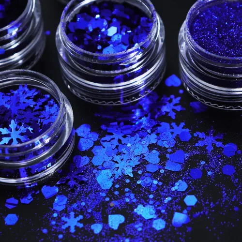 Miniatura 4 de Lentejuelas azules con purpurina para uñas navideñas, 6 rejillas, lentejuelas con purpurina para uñas de invierno, mezcla de copos de nieve