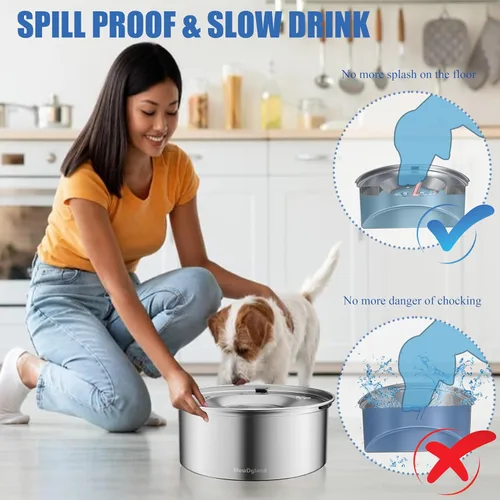 Miniatura 4 de Dispensador de agua para perros de 3 litros, cuencos de agua antiderrames para perros y comedero lento de acero inoxidable para perros, dispensador