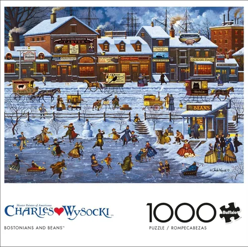 Miniatura 3 de Buffalo Games Charles Wysocki - Bostonianos y frijoles - Rompecabezas de Navidad de 1000 piezas - Rompecabezas festivo para adultos - Piezas