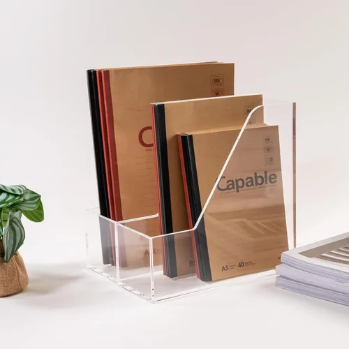 Miniatura 7 de Porta revistas: soporte de archivos de acrílico y organizador de escritorio, clasificador de archivos de sujetalibros transparente, organizador