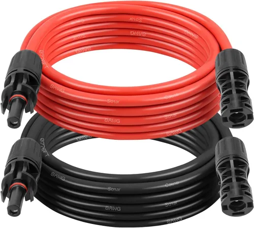 Miniatura 18 de Cable de extensión solar 10AWG de 20 pies – Paquete de 2 cables fotovoltaicos rojos y negros con conectores solares, cobre estañado de 84 hebras