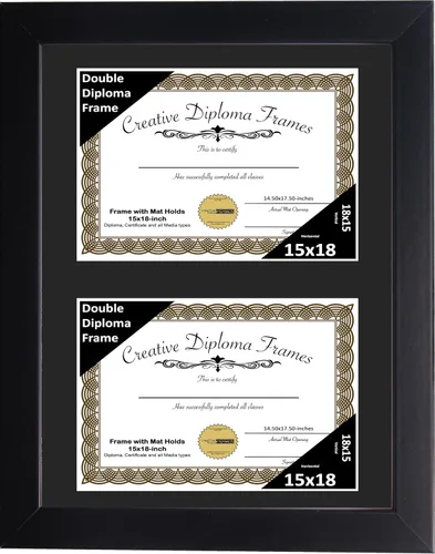 Miniatura 42 de Creative Picture Frames Marco de diploma doble clásico negro de 6 x 8 pulgadas con vidrio negro y colgador de pared instalado