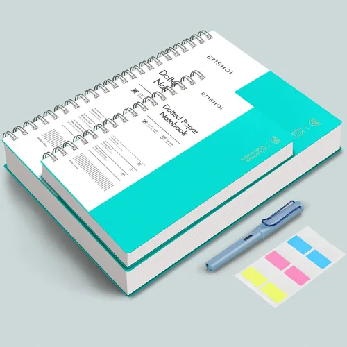 Miniatura 4 de EMSHOI Cuaderno espiral punteado A4, 28.5 x 21 cm, 300 páginas, diario de viñetas con puntos, papel grueso de 100 gsm, cubierta suave impermeable