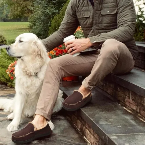 Miniatura 6 de Zigzagger - Pantuflas estilo mocasín de microgamuza y espuma viscoelástica, para hombre
