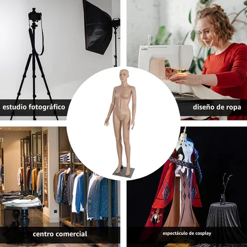 Miniatura 6 de Maniquí femenino de cuerpo completo con forma de vestido, soporte de 69 pulgadas ajustable, maniquí desmontable de plástico, cabeza de exhibición