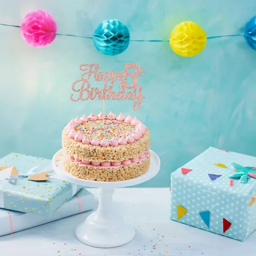 Miniatura 7 de Gyufise 1 decoración de pastel de 5 cumpleaños con purpurina para quinto cumpleaños, felicitaciones a 5 años, fabulosas decoraciones para tartas
