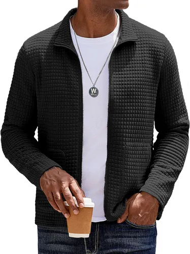 Miniatura 14 de COOFANDY Chaqueta Varsity Ligera para Hombre Chaquetas Bomber Casuales Sudaderas Waffle con Cremallera y Bolsillo