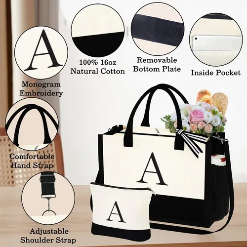 Miniatura 5 de YOOLIFE Regalos de Navidad para Mujeres - Bolsa Tote con Inicial y Bolsa de Maquillaje, Rellenos de Calcetín Navideño para Mujeres Mamá Esposa