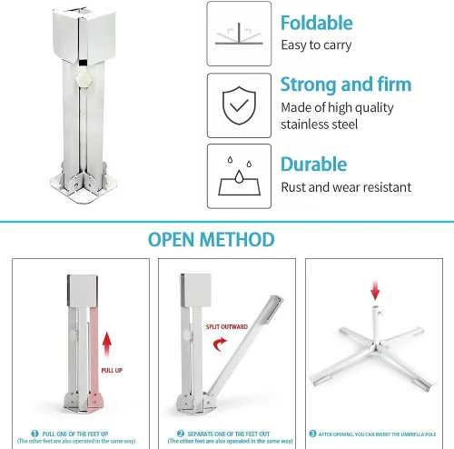 Miniatura 9 de Soporte portátil plegable para sombrilla de playa, soporte portátil para sombrilla de patio, tamaño de anclaje de sombrilla para exteriores, más