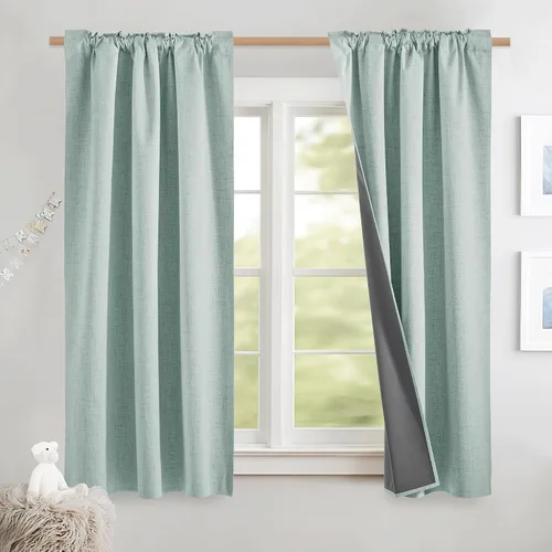 Miniatura 61 de NICETOWN Cortinas 100% opacas de 63 pulgadas de largo, 2 paneles de cortinas cortas con aislamiento térmico con forro para dormitorio, cortinas