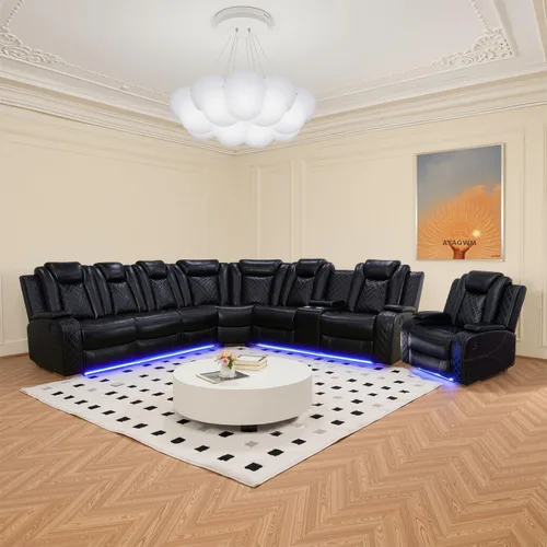 Miniatura 39 de Juego de sofá modular reclinable eléctrico con luz LED, juego de sofá modular reclinable de cuero, incluye sillón reclinable individual, juego