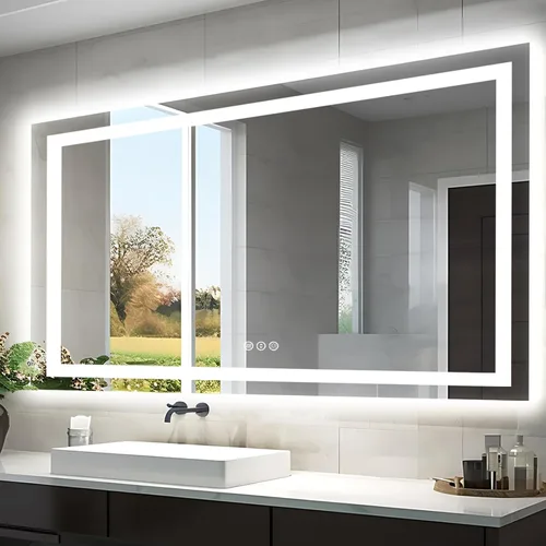 Miniatura 48 de EchosLife Espejos de baño LED de 20 x 28 pulgadas para pared, marco de aluminio negro (frontal y retroiluminado), espejo de tocador antivaho
