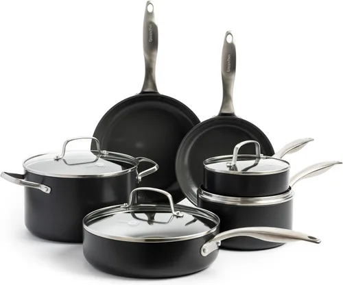 GreenPan Canterbury Cerámica Saludable Antiadherente Anodizada Dura, Juego de Ollas y Sartenes de 10 Piezas, Sin PFAS, Apto para Lavavajillas, Apto