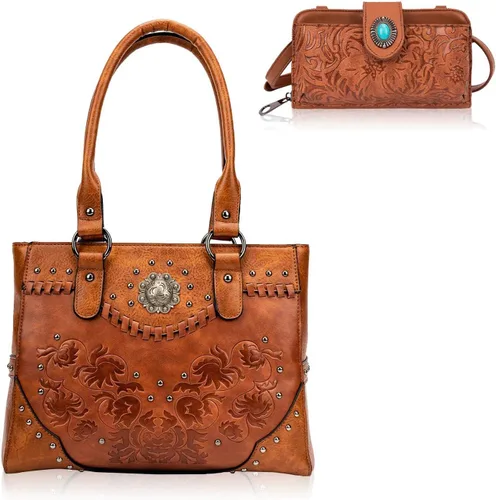 Bolso de mano para mujer, bolso grande con asa superior, bolso de hombro con bolsas cruzadas pequeñas, carteras vintage occidentales en relieve,