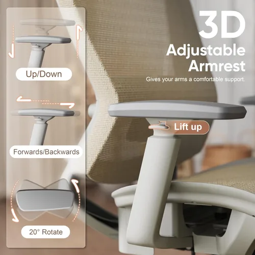 Miniatura 4 de ELABEST Silla de oficina de malla, silla ergonómica de escritorio para computadora, silla de tareas resistente, soporte lumbar ajustable y Beige