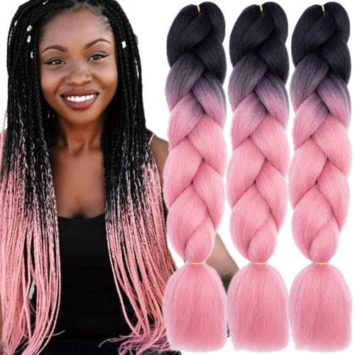 Miniatura 25 de 3 paquetes de extensiones de cabello sintético para trenzar de color negro a azul, tamaño jumbo ombré, de 24 pulgadas o trenzas de ganchillo