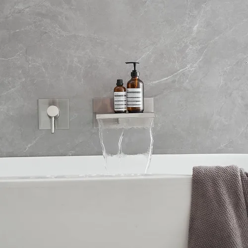 Miniatura 2 de BWE Grifo de bañera de montaje en pared dorado cepillado de una sola manija grifo de bañera moderno con válvula empotrada llenador de alto flujo