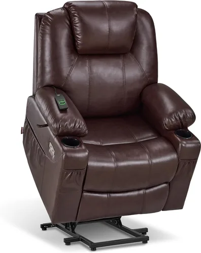 Miniatura 32 de MCombo Sillón reclinable eléctrico con capacidad de elevación, masaje y calor para ancianos, 3 posiciones, 2 bolsillos laterales y portavasos