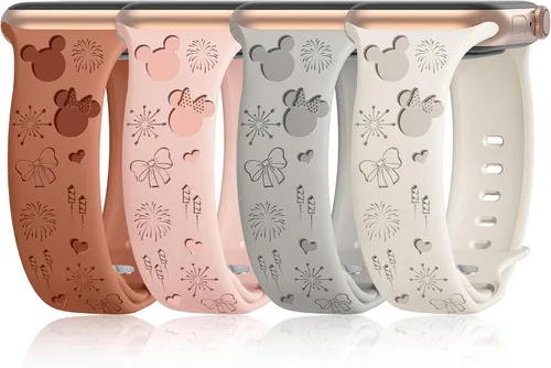 Paquete de 4 correas de silicona grabadas compatibles con Apple Watch de 1.575 pulgadas, 1.496 pulgadas, 1.614 pulgadas, 1.654 pulgadas, 1.732