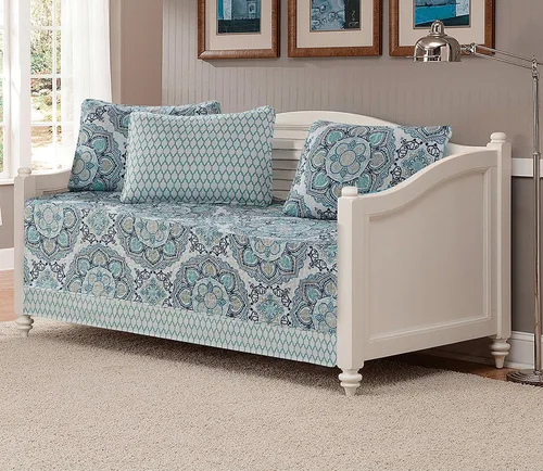Mk Collection - Juego de colcha acolchada de 5 piezas, diseño floral, azul claro, blanco, gris, azul marino