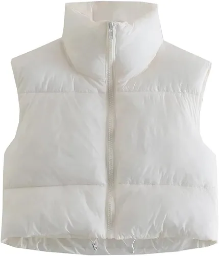 KEOMUD - Chaleco corto acolchado de invierno para mujer, ligero, sin mangas, cálido, con relleno para exteriores
