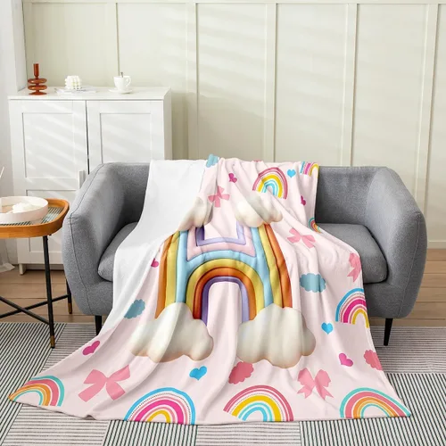 Miniatura 29 de Erosebridal Rainbow English Alphabet Fleece Throw Blanket 40"x50" - Ultra-Soft for Couch Sofa Bed,Cartoon Letters Flannel Blanket,Love Hearts Fuzzy