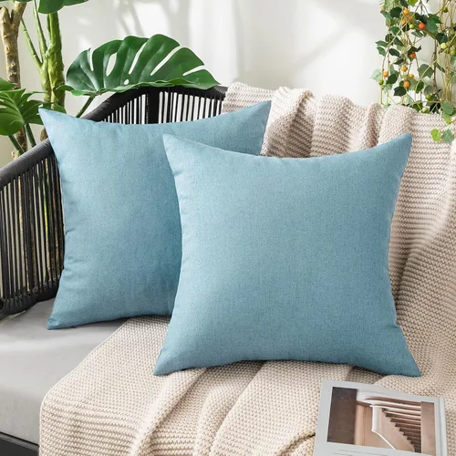 Miniatura 50 de MIULEE Paquete de 2 fundas decorativas para almohadas de exterior, sólidas, impermeables, de lino sintético, estilo granja de jardín, fundas de Óxido