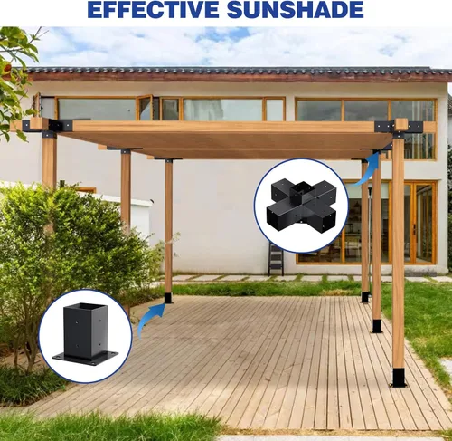 Miniatura 5 de Kit de pérgola Grehitk - Soporte de esquina de ángulo recto de 5 vías para bricolaje Base de poste de madera para cenadores, patio, cabaña
