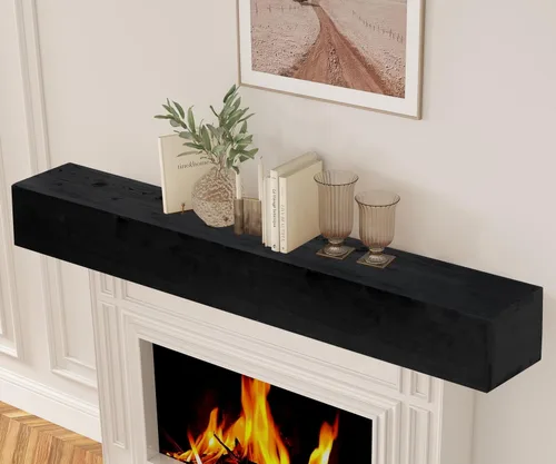 Miniatura 10 de Mederlo Mantel de chimenea de madera rústica de 48 pulgadas Estante flotante y montado en la pared para decoración del hogar