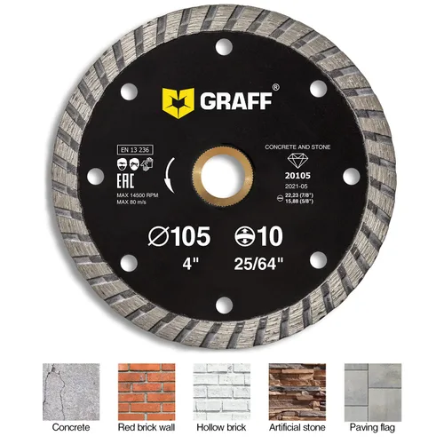 Miniatura 4 de GRAFF Hoja de diamante de 4 pulgadas para amoladora angular, rueda de corte de diamante para cortar piedra, mármol, granito, ladrillo, mampostería