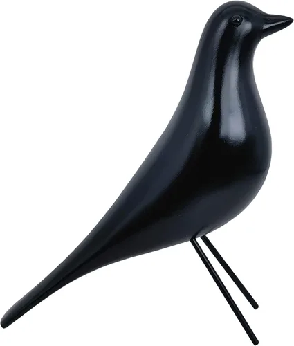 Miniatura 8 de Decoración de habitación de casa de mediados de siglo con forma de pájaro - Adorno de pichón de resina para escritorio de oficina y hogar, Negro