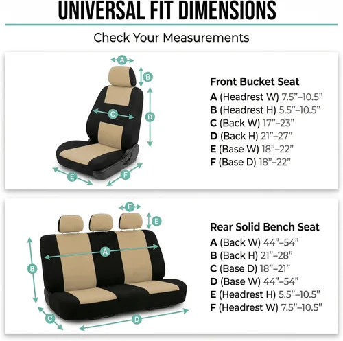 Miniatura 7 de FH Group Juego completo de fundas de asiento de automóvil de tela plana, color beige combo, diseño de fundas de asiento de automóvil pequeño