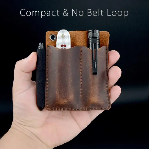 Miniatura 5 de Organizador de bolsillo de cuero EDC, funda deslizante de bolsillo, funda para cuchillo de bolsillo, portador EDC, con asa para bolígrafo