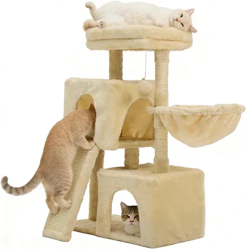 Árbol para gatos de 35.8 pulgadas con cama doble para gatos y hamaca, rascador de felpa con plataforma cómoda para dormir y pelota de juguete para