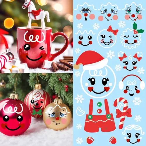 Miniatura 12 de Calcomanías de cara de muñeco de nieve para manualidades, calcomanías de Navidad que brillan en la oscuridad, decoraciones de muñeco de nieve