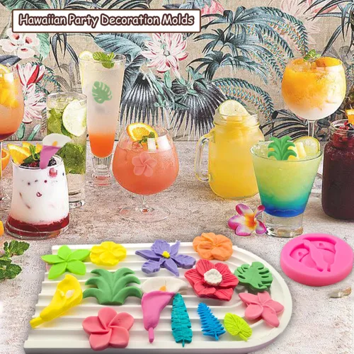 Miniatura 2 de 8 moldes de flores tropicales y hojas, molde de silicona para chocolate, plumeria, hibisco, flores, Monstera, hojas de palma, fondant, pasta