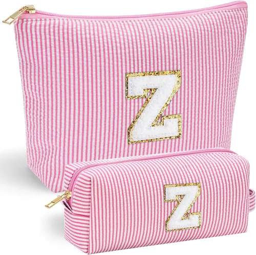 Miniatura 65 de YOOLIFE Regalos del Día de la Madre para mujeres, bolsa de maquillaje con inicial, bolsa de cosméticos, bolsa de maquillaje de viaje, regalos Rosado